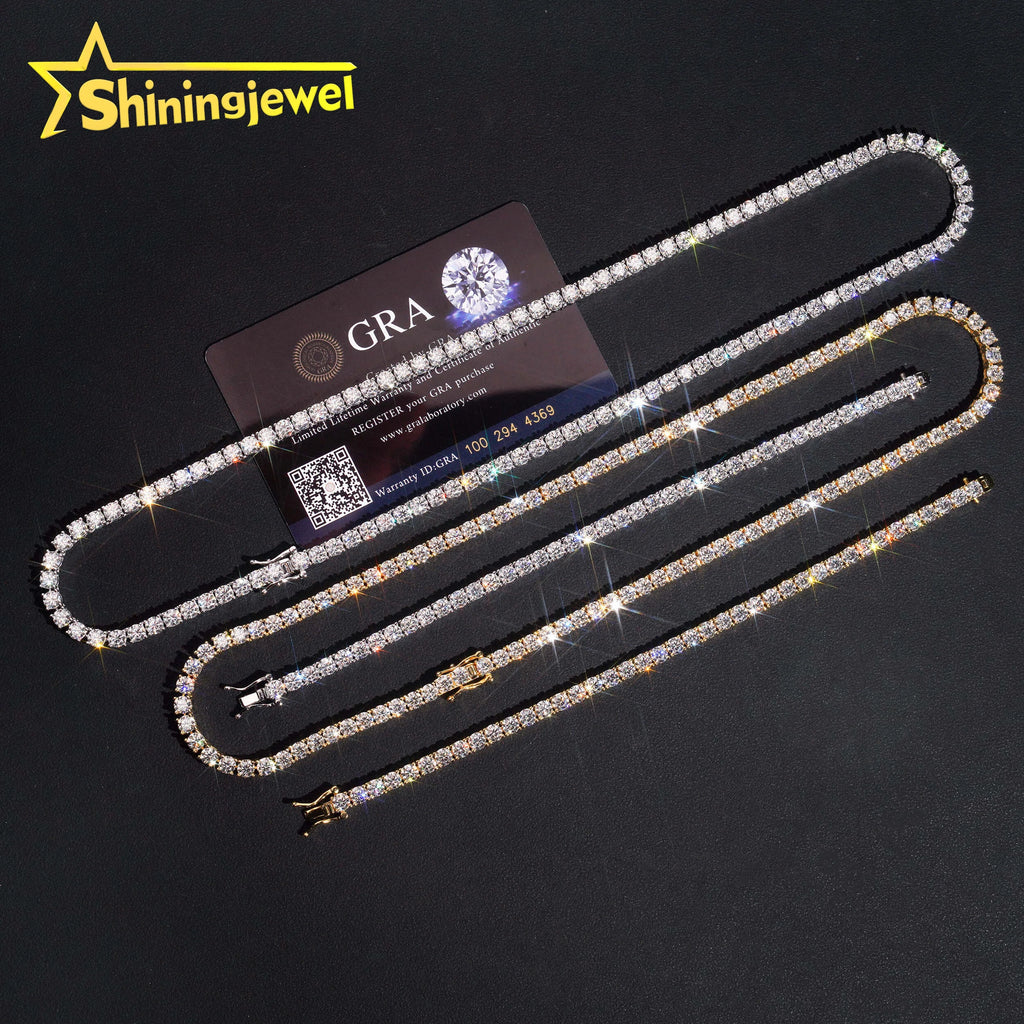 4mm Diamond Fast Shipping USA Warehouse Iced Out Bracelet 925 Silver Hip Hop VVS D Moissanite Jewelry Tennis Chain Necklace