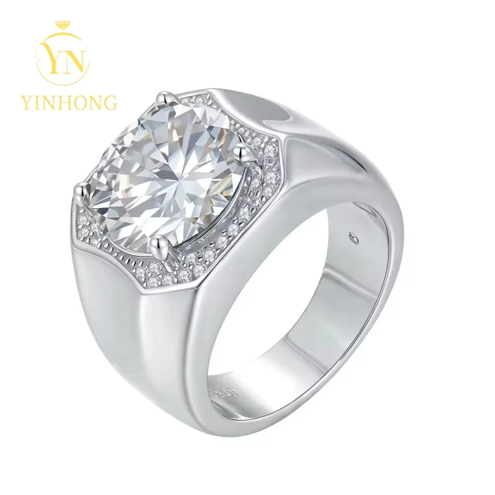 Men's Moissanite Ring S925 Silver Personalized Men's Ring Accessory, White and Green Moissanite Silver Ring