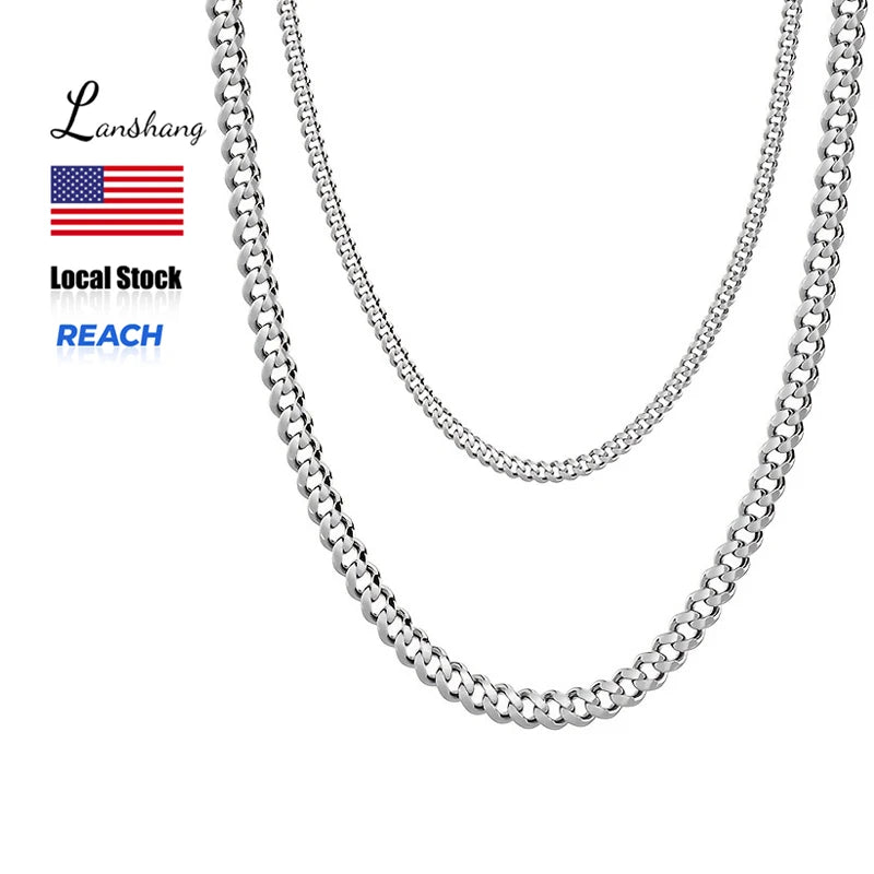 2pcs 5/7mm Fashion Chains Necklaces Stainless Steel Cuban Link Necklace for Men Hip Hop Punk Jewelry