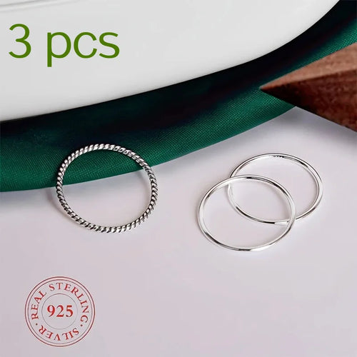 3PCS 925 Sterling Silver Knuckle Rings for Women Minimalist Thin Stacking Rings Set Midi Pinky Ring Size 2.5-8.5