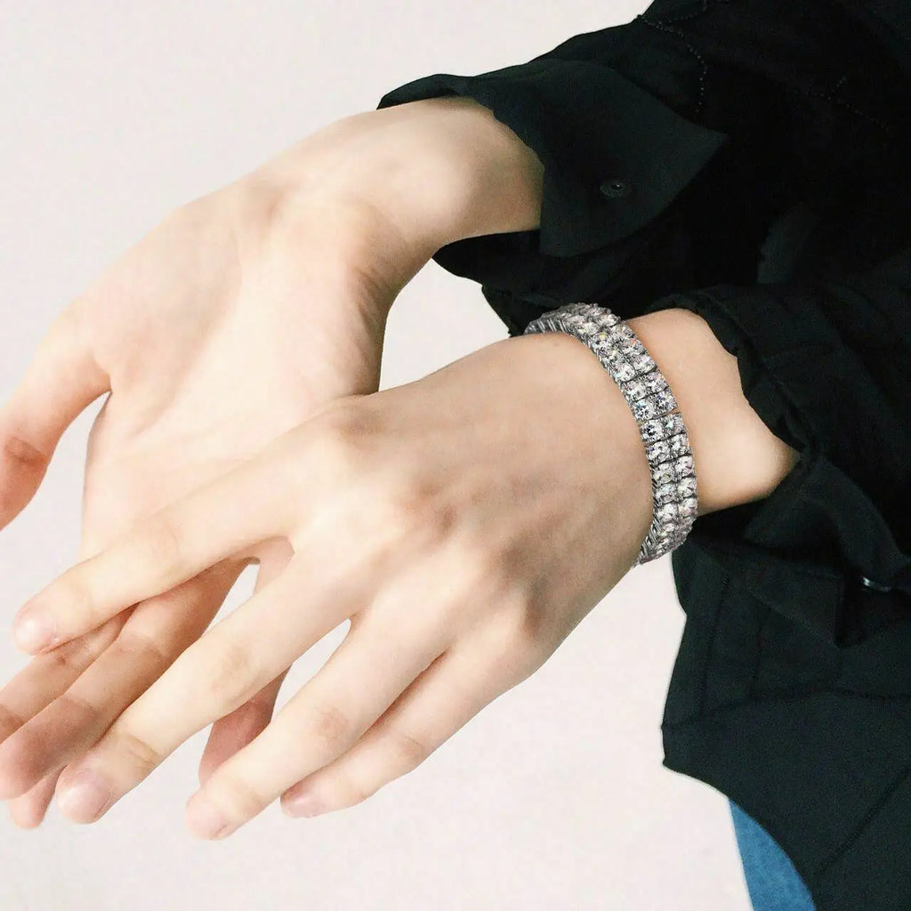 5mm 5A Cubic Zirconia Cz Iced Out Bling Sparking Women Double Row Tennis Bracelet