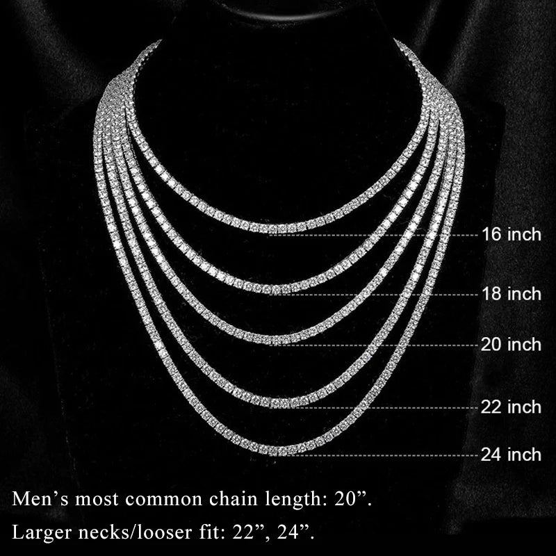 Wholesale Hip Hop Jewelry 3/4/5MM Iced Out Tennis Chain Necklace White Gold Plated Shiny Moissanite Diamond Necklace for Women