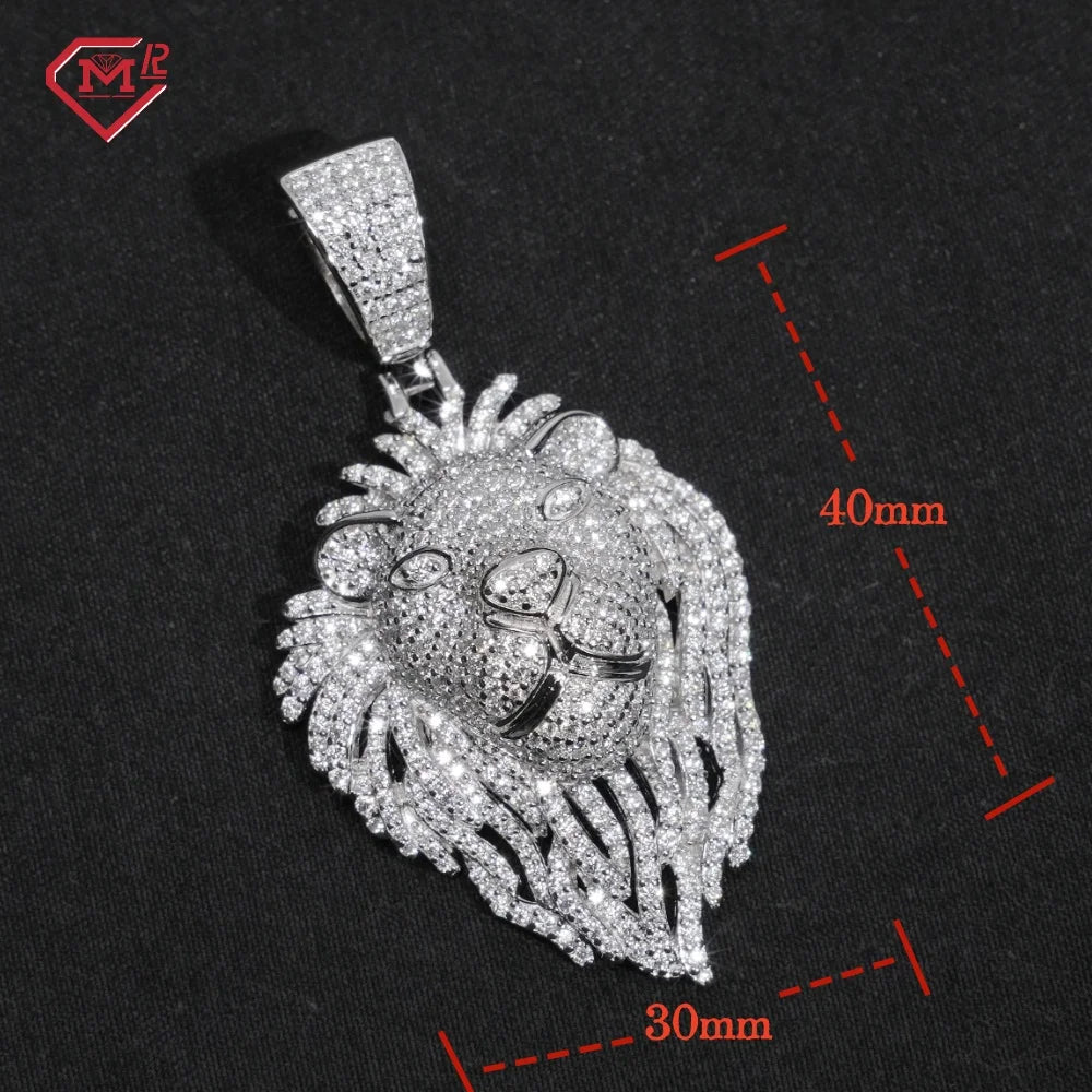 GRA Hip Hop Spot Goods Lion Pendant Men 925 Sterling Silver Fully Iced Out Moissanite Pendant
