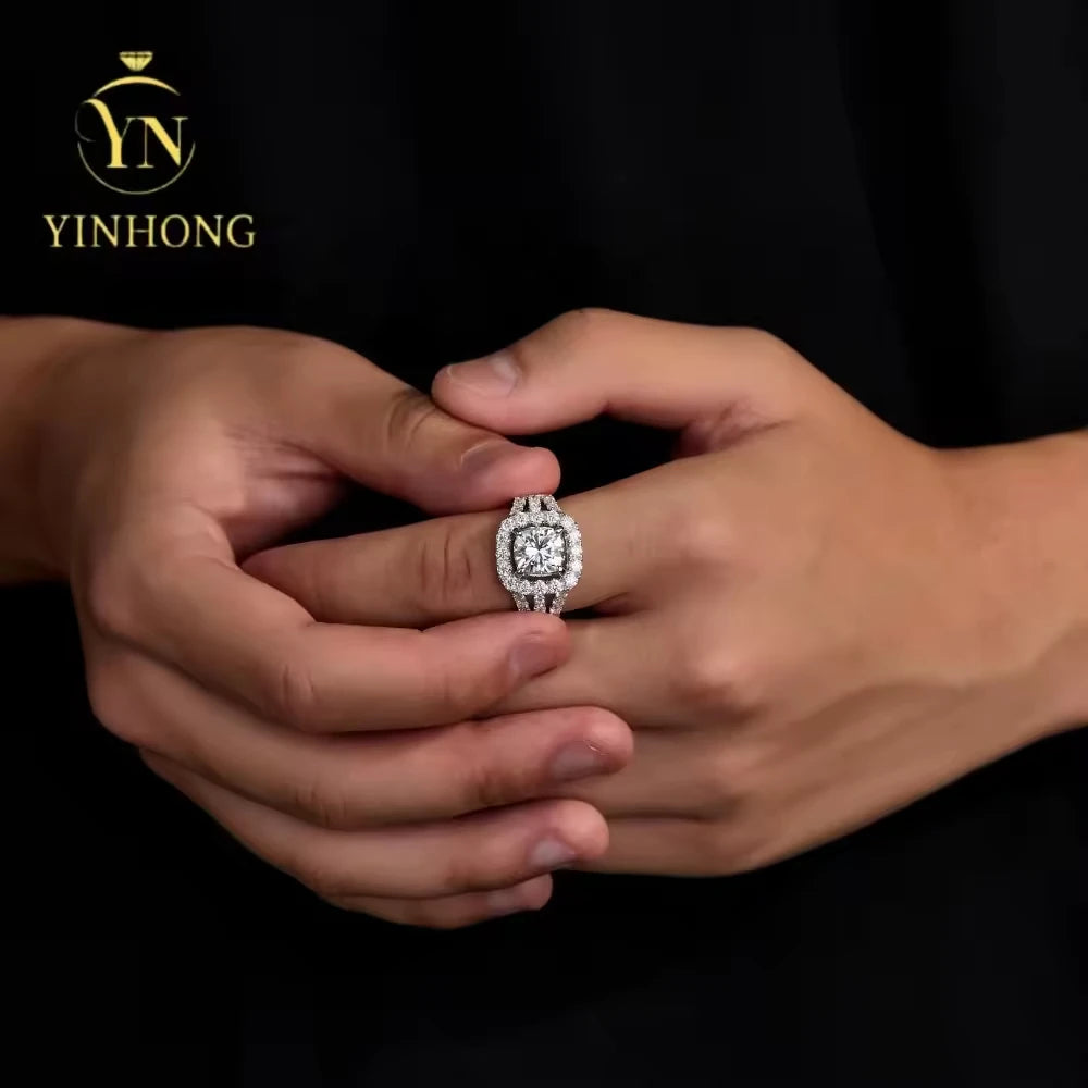 YINHONG S925 Silver Ring with 3.5-carat Moissanite, a Luxurious Wedding Ring for Women, a Moissanite Silver Ring for Proposal