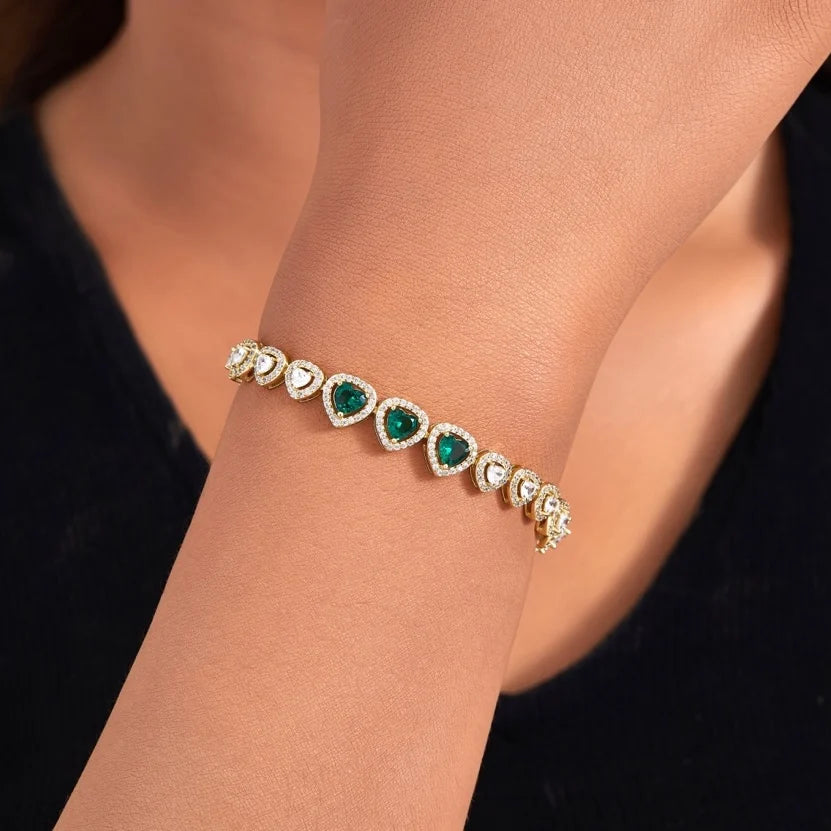 Gold Plated Chain Bracelet Women's Fashion Bracelet 14K Gold CZ Zirconia Zircon Heart Emerald Women Tennis Bracelet Link