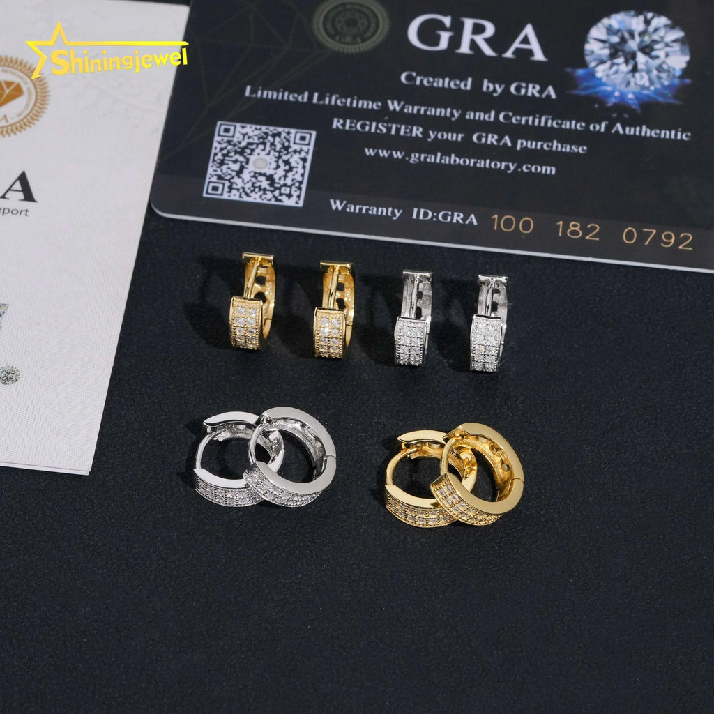 USA Local Stock Hip Hop Iced Out High Quality 925 Sterling Silver Hoop Moissanite Diamond Earrings