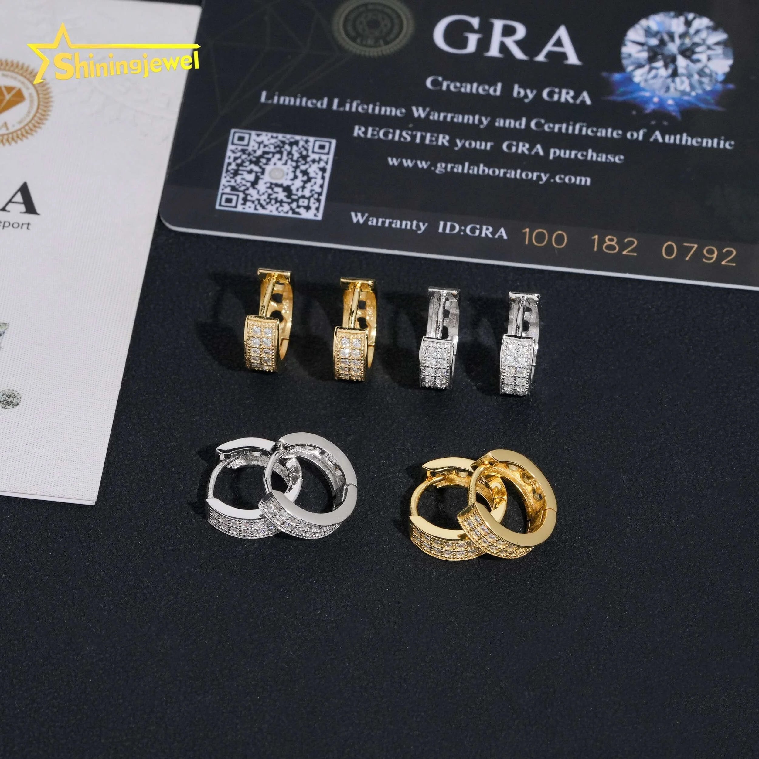 USA Local Stock Hip Hop Iced Out High Quality 925 Sterling Silver Hoop Moissanite Diamond Earrings