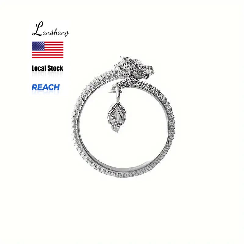 Punk Adjustable Fine Rings Dragon Design Cubic Zirconia Copper Rings for Women Men Symbol of Power and Fortune