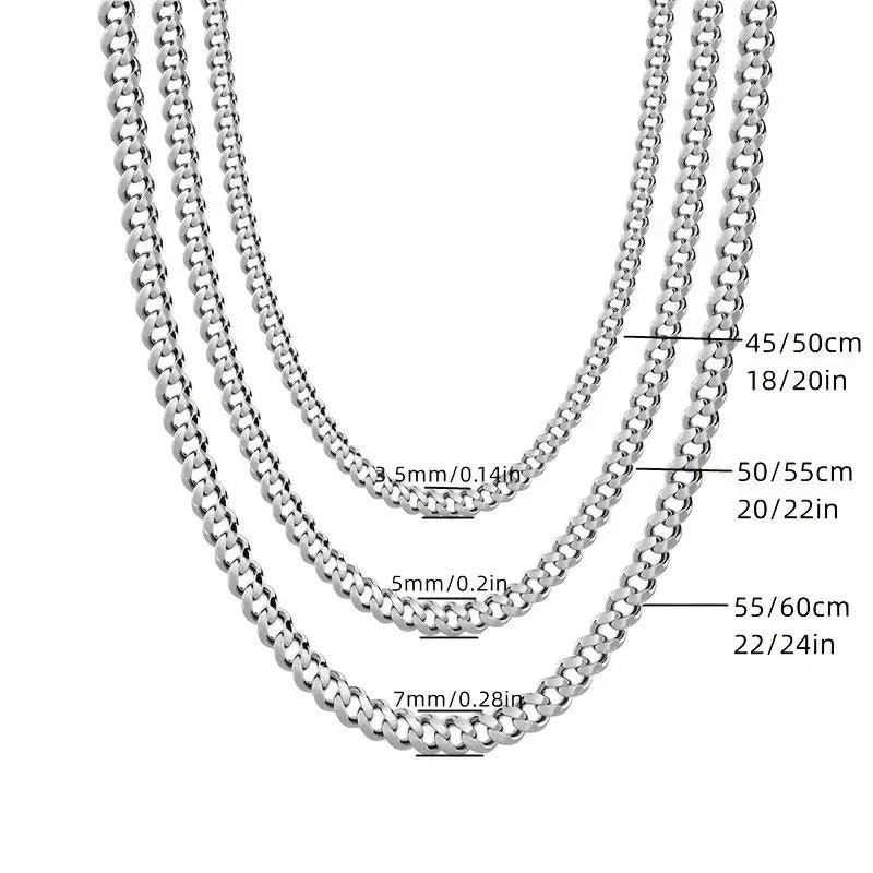 3pcs Men's Cuban Link Chain Set 3.5/ 5/7mm Fashion Chains Necklaces Stainless Steel Hip Hop Punk Jewelry for Men