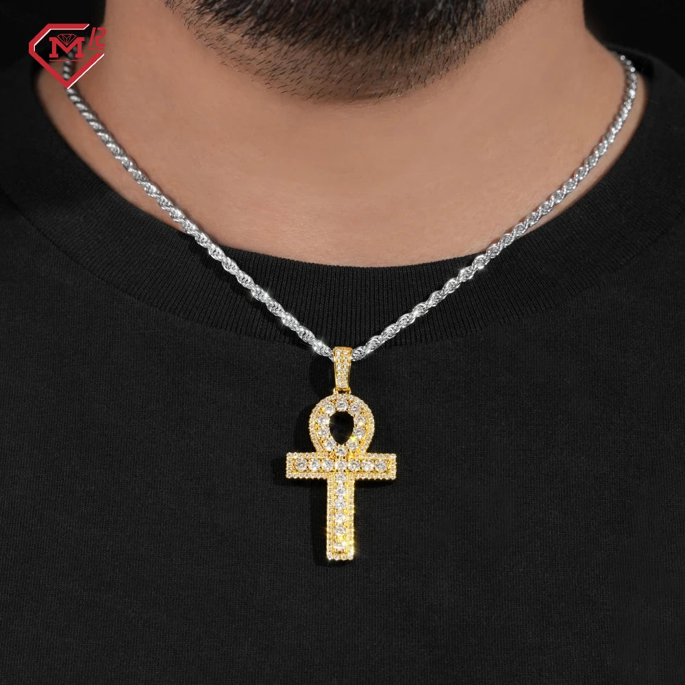 Shipment 3 Days Moissanite Cross Pendant Ankh VVS Diamond Jewelry 925 Silver Hiphop Moissanite Pendant