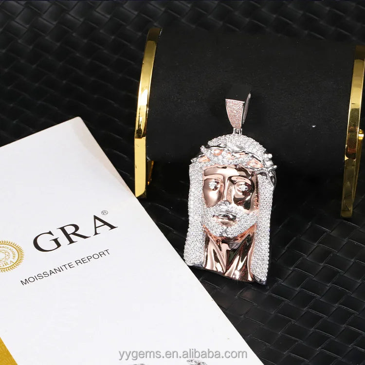 Hot Sell 925 Silver VVS Moissanite Diamond Set Jesus Pendant Men Fashion Hip Hop Jewelry Iced Out Jesus Pendant