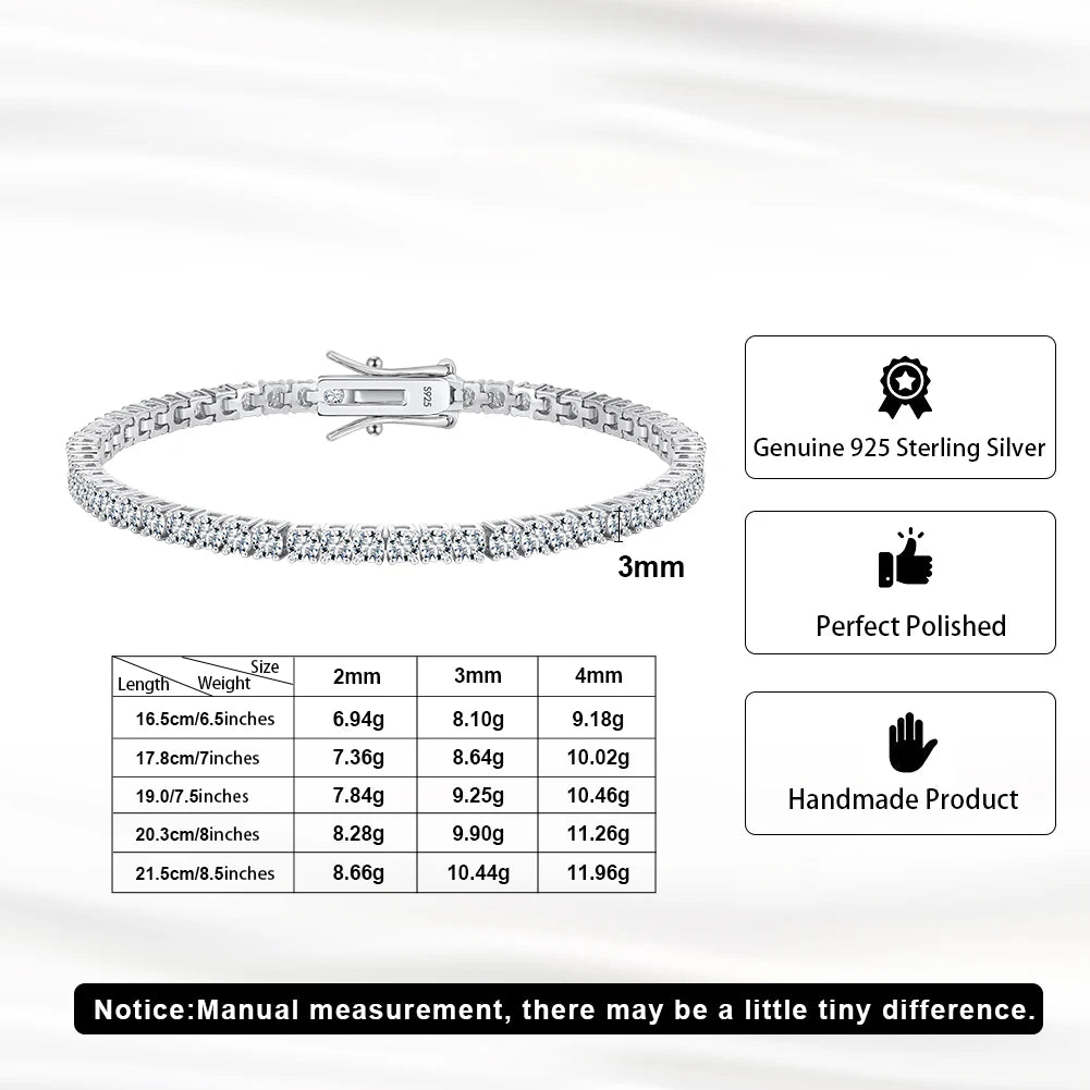 Shipping From US Warehouse SMOB01 Luxury 925 Sterling Silver VVS Color 3MM Moissanite Diamond Tennis Bracelet for Women Men
