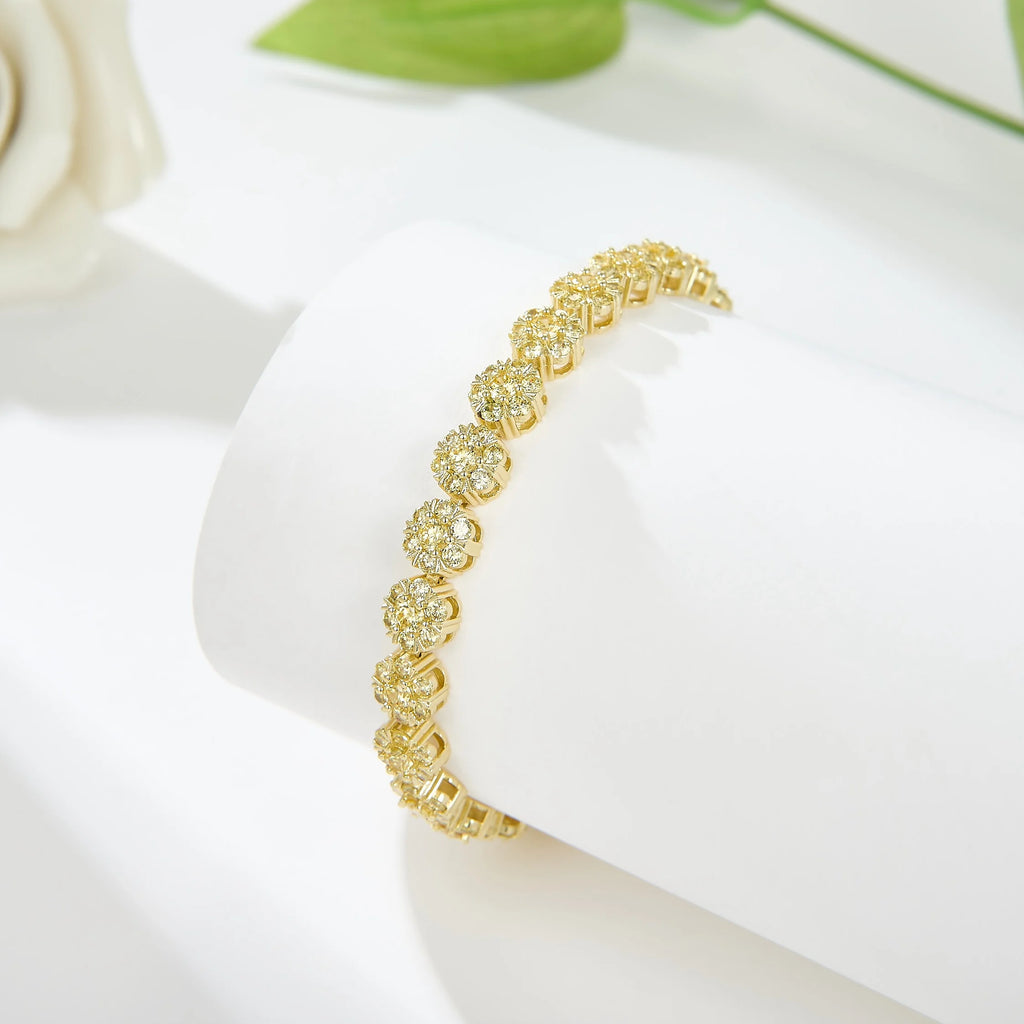 High Quality Gold Plated Chain Bracelet Women's Fashion Bracelet 14K Gold CZ Zirconia Zircon Flower Women Tennis Bracelet Link