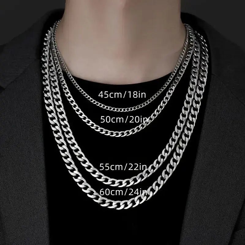 3pcs Men's Cuban Link Chain Set 3.5/ 5/7mm Fashion Chains Necklaces Stainless Steel Hip Hop Punk Jewelry for Men