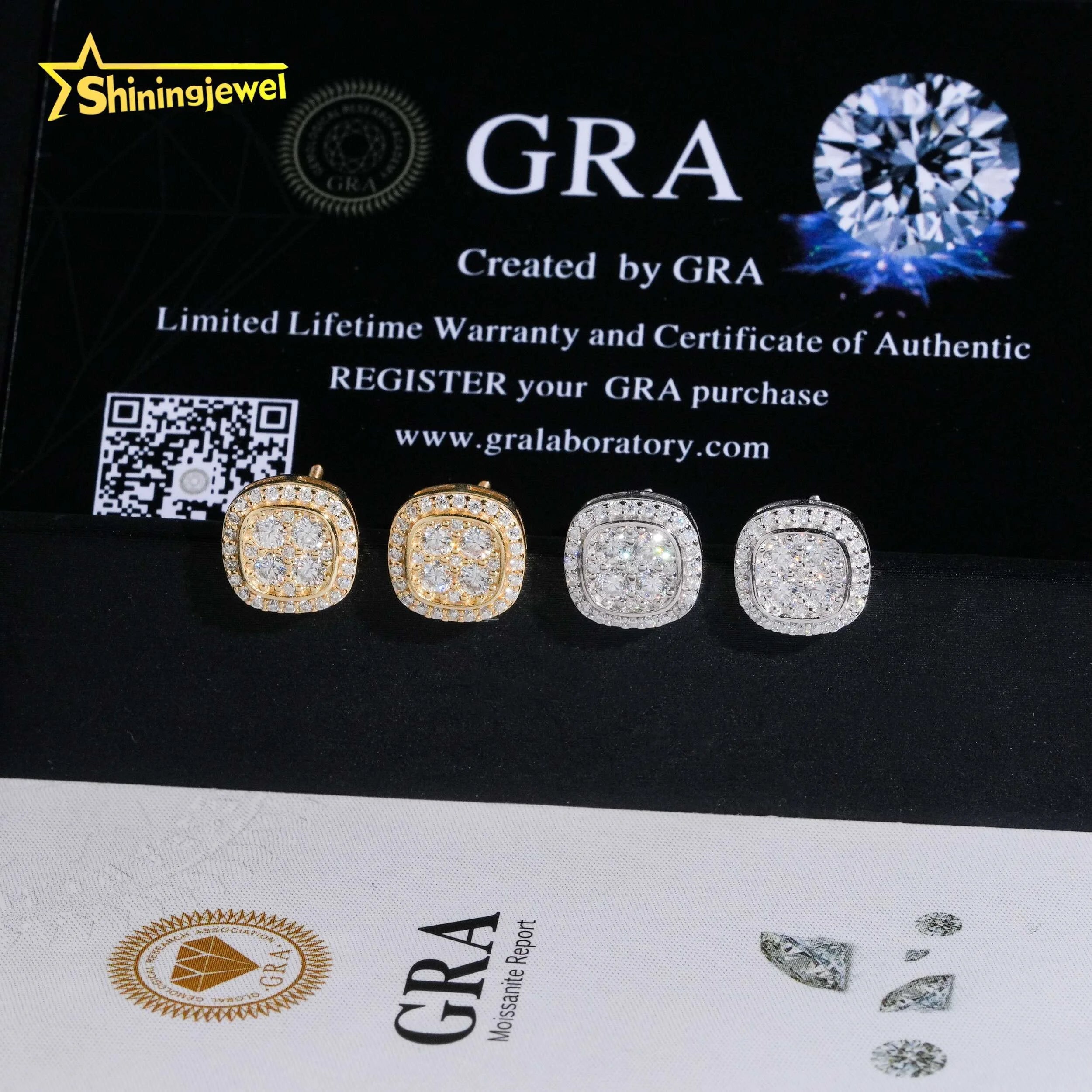 USA Local Shipping Square10mm Earring Pass Diamond Test Moissanite Gold Plated S925 Screw Back Stud Earring Fast Shipping