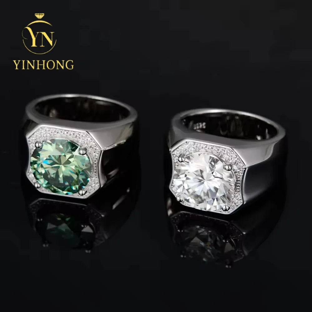 Men's Moissanite Ring S925 Silver Personalized Men's Ring Accessory, White and Green Moissanite Silver Ring