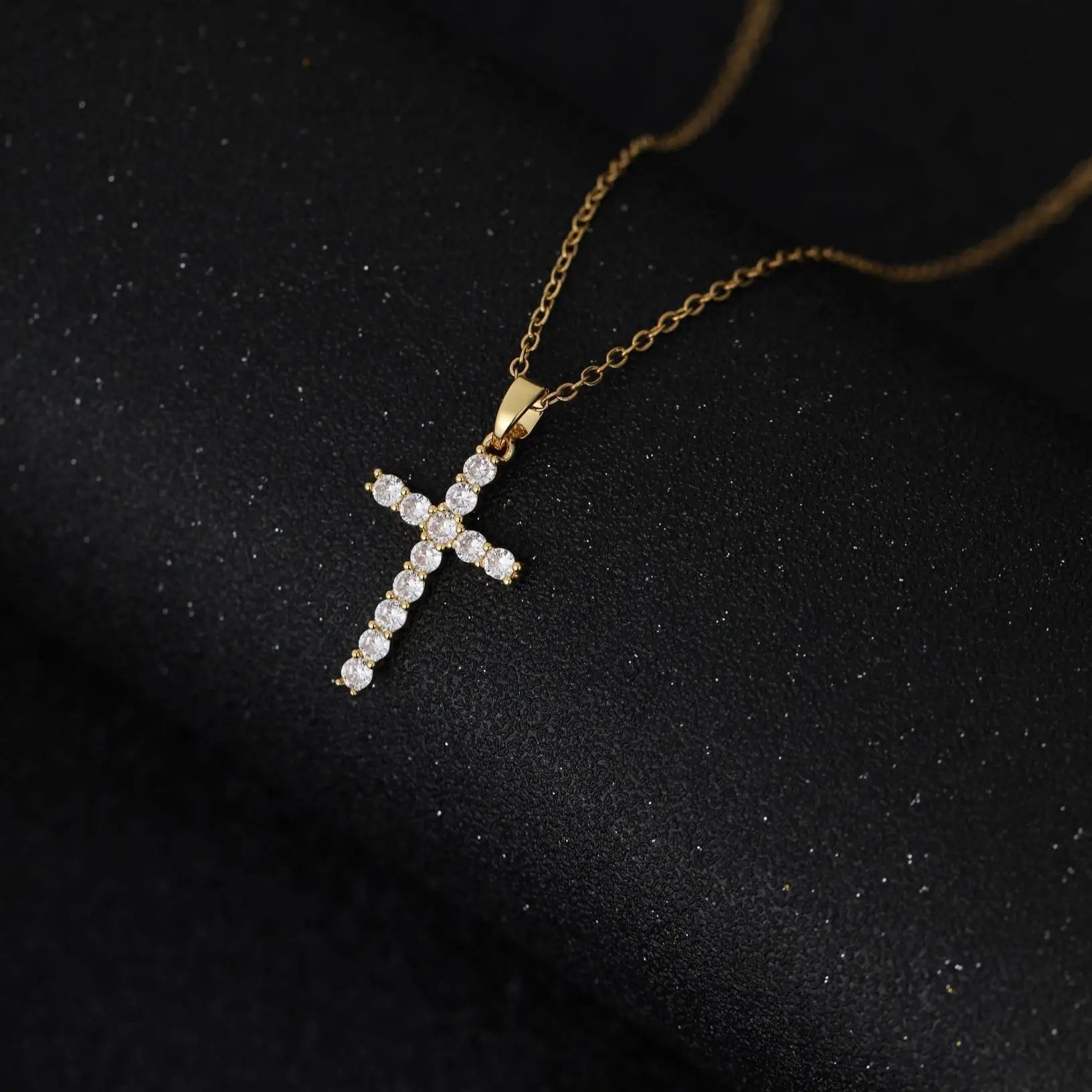 US Local Stock Classic Cross Necklace Simple Stainless Steel Chain Sparkling Zircon Daily Wear Wedding Valentine Birthday Gift