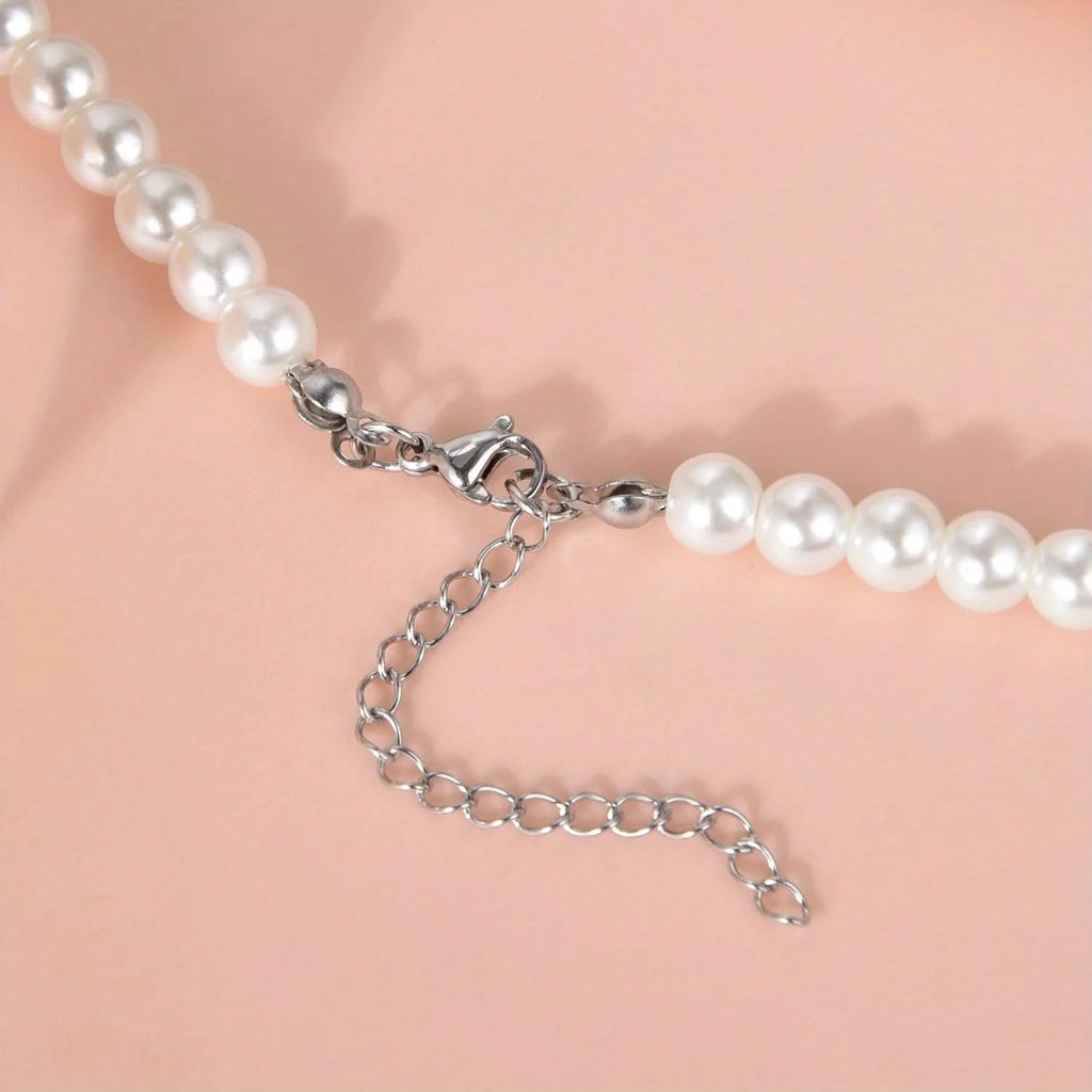 Fashion Jewelry Sets for Women Pearl Necklace Stainless Steel Stud Earrings Gift Bridal Party Jewelry