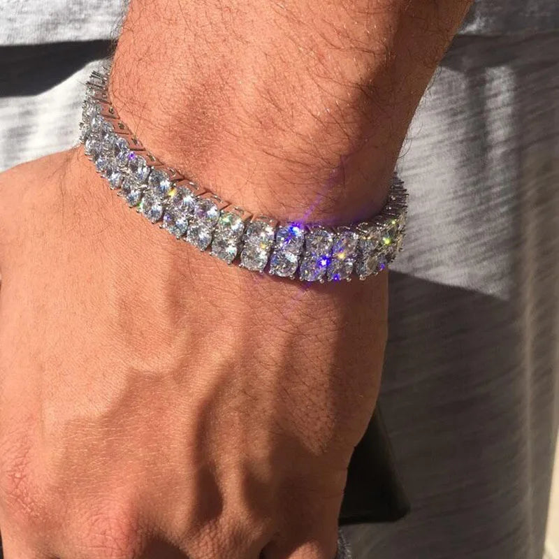 Hip Hop Iced Out Bling Cz Bracelet Round Cut 5A CZ Cubic Zirconia Two Raw Tennis Chain Women Men's Jewelry