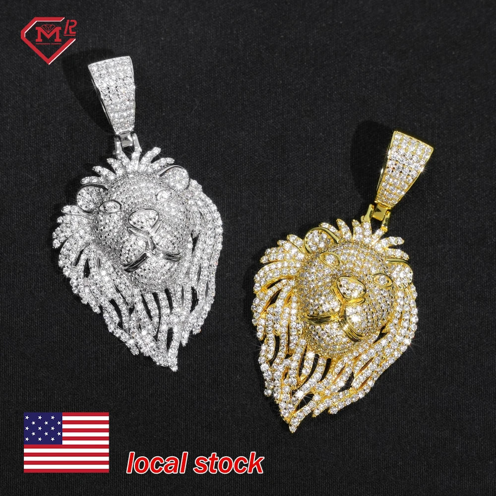 GRA Hip Hop Spot Goods Lion Pendant Men 925 Sterling Silver Fully Iced Out Moissanite Pendant