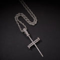 New Copper Set Zircon Nail Cross Pendant Hip Hop Necklace Men's Jewelry
