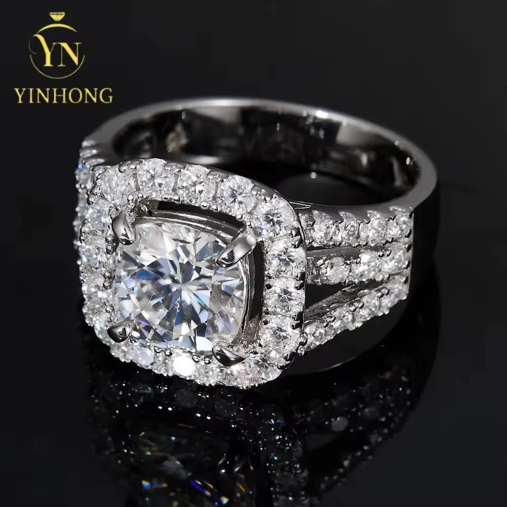YINHONG S925 Silver Ring with 3.5-carat Moissanite, a Luxurious Wedding Ring for Women, a Moissanite Silver Ring for Proposal