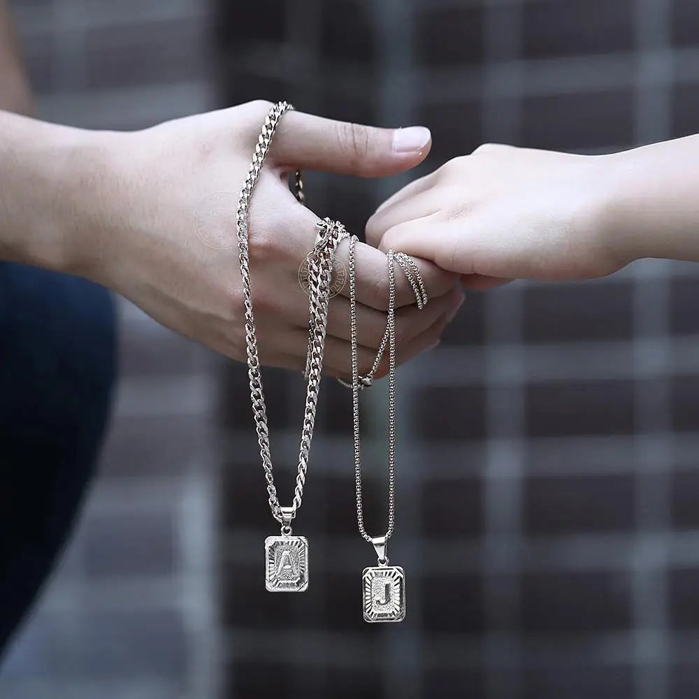 Sliver Color Initials Name Pendant Necklace Hiphop Punk Bold Rugged Masculine Alphabet Letter Charm Necklace for Men