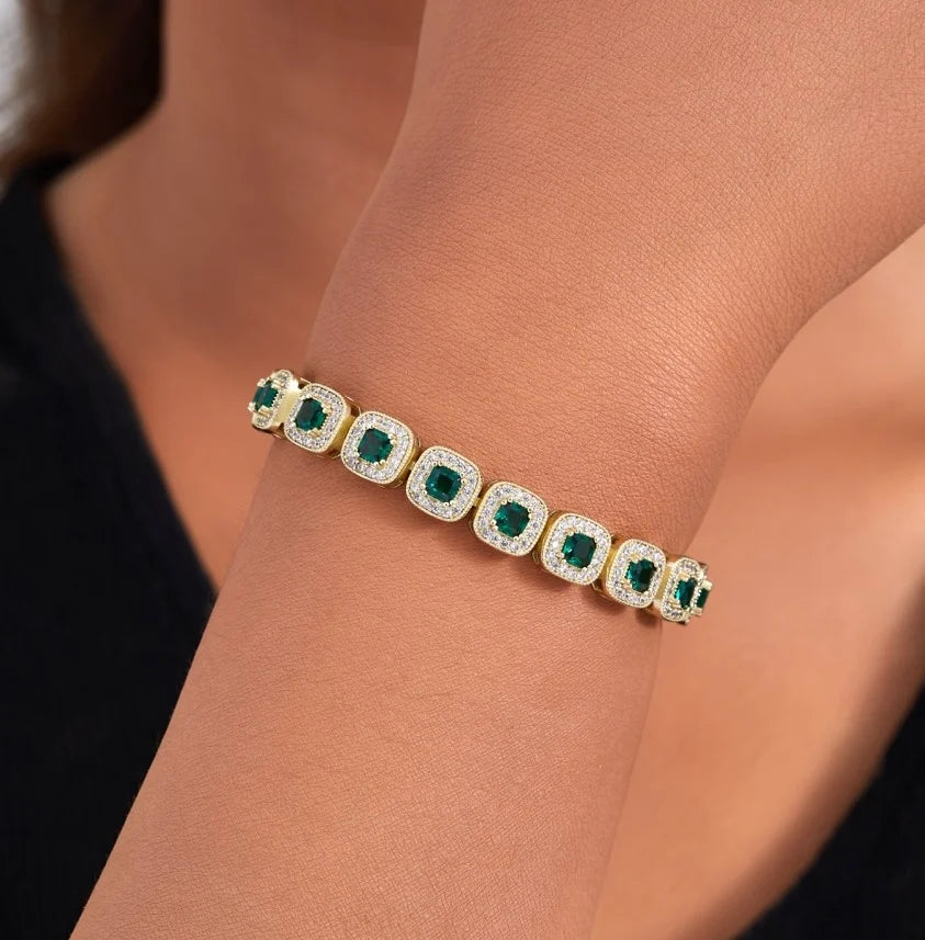 Gold Plated Chain Bracelet Women's Fashion Bracelet 14K 18K Gold CZ Zirconia Zircon Heart Emerald Women Tennis Bracelet Link