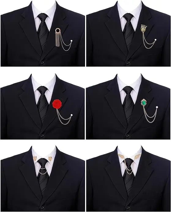 9Pcs Tassel Chain Brooch Collar Pins Hanging Chains for Suit Lapel Tuxedo Shirts Tie Hat Scarf Brooch Pin Fashion Jewelry