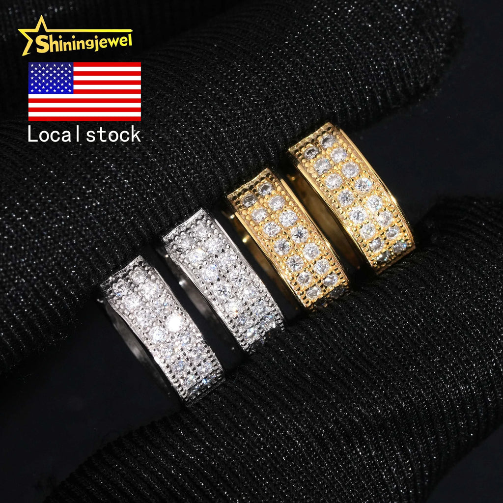 USA Local Stock Hip Hop Iced Out High Quality 925 Sterling Silver Hoop Moissanite Diamond Earrings