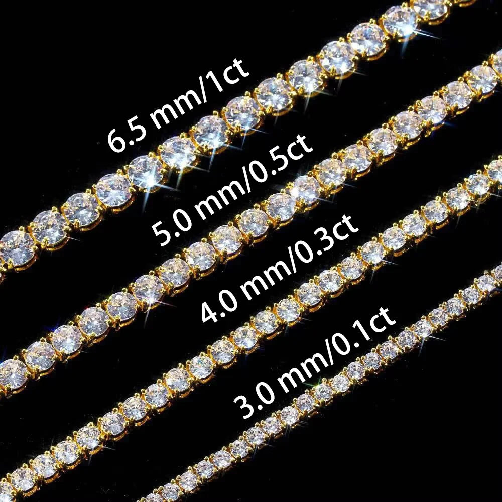 925 Sterling Silver Moissanite Tennis Bracelet 4.0mm Men Women Hiphop Rock Gold Plated Luxury Fine Jewelry Chain Unisex Bracelet