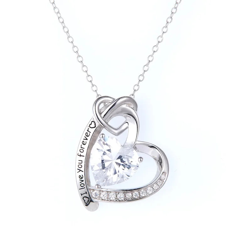 Double Heart Necklace 925 Sterling Silver Mom Love Heart Pendant Necklace for Mother Grandma Wife Birthday Jewelry Gifts