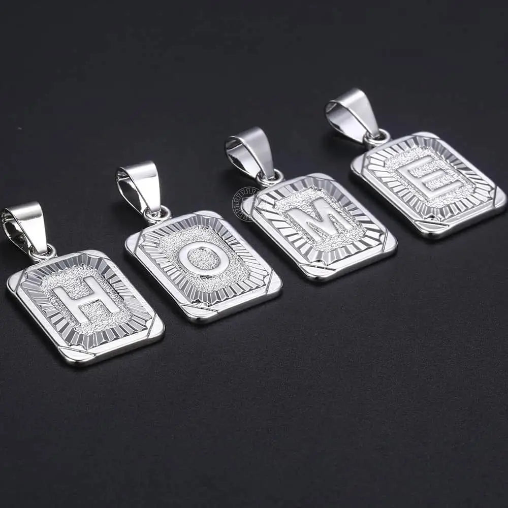 Sliver Color Initials Name Pendant Necklace Hiphop Punk Bold Rugged Masculine Alphabet Letter Charm Necklace for Men