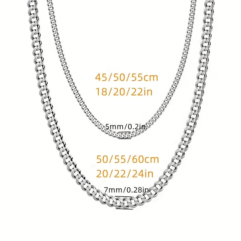 2pcs 5/7mm Fashion Chains Necklaces Stainless Steel Cuban Link Necklace for Men Hip Hop Punk Jewelry