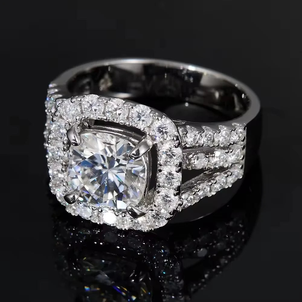 YINHONG S925 Silver Ring with 3.5-carat Moissanite, a Luxurious Wedding Ring for Women, a Moissanite Silver Ring for Proposal