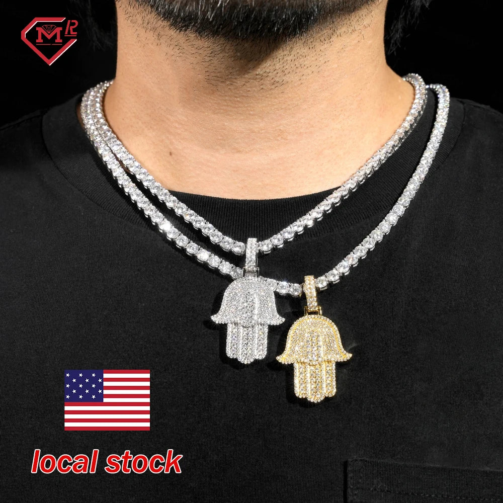 GRA Certificate Hiphop Moissanite Charm Pendant 925 Silver VVS Iced Out Diamond Hamsa Hand Pendant