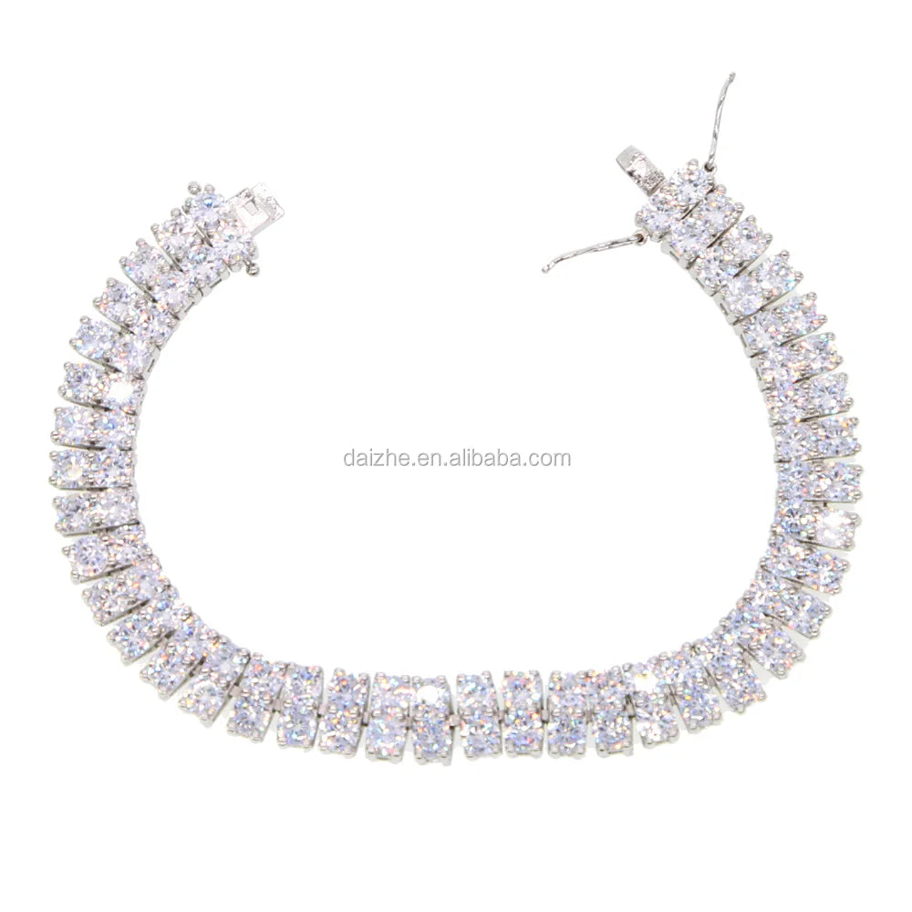 Hip Hop Iced Out Bling Cz Bracelet Round Cut 5A CZ Cubic Zirconia Two Raw Tennis Chain Women Men's Jewelry