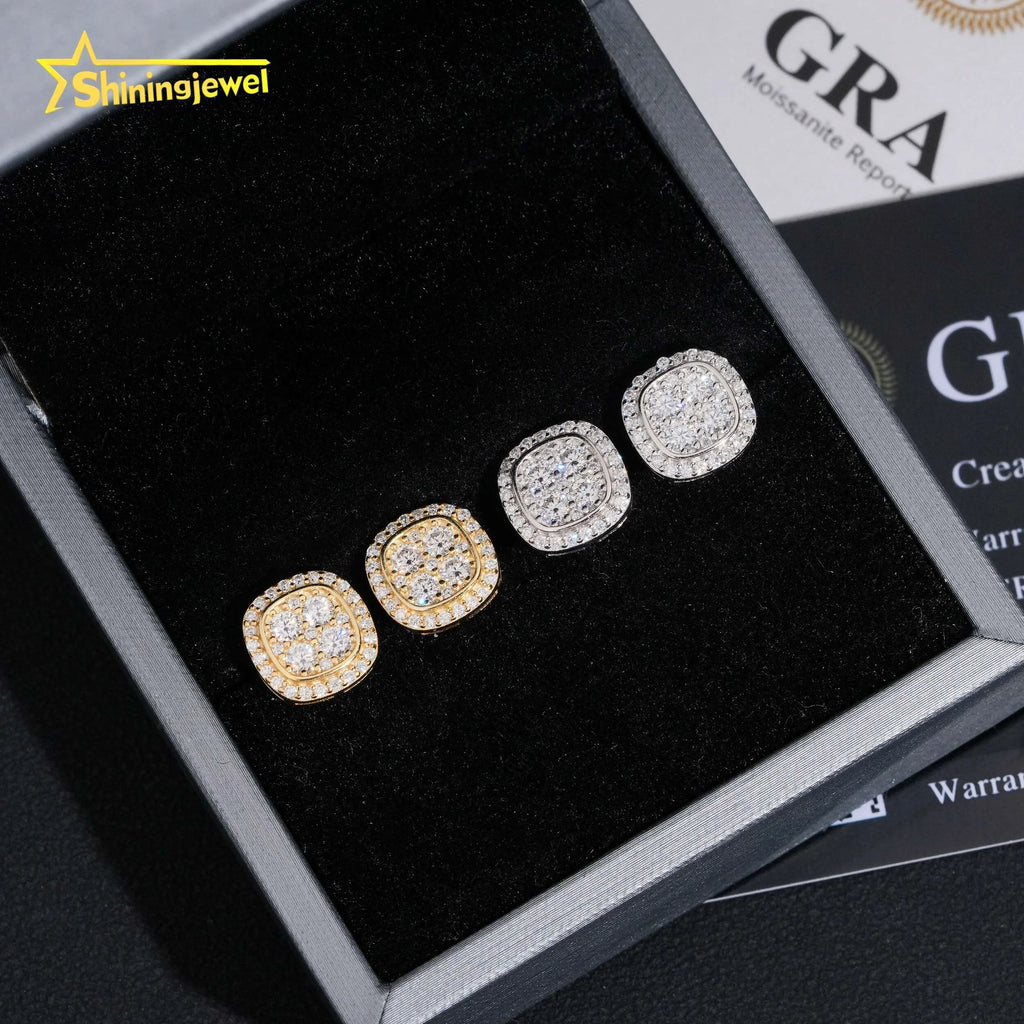 USA Local Shipping Square10mm Earring Pass Diamond Test Moissanite Gold Plated S925 Screw Back Stud Earring Fast Shipping
