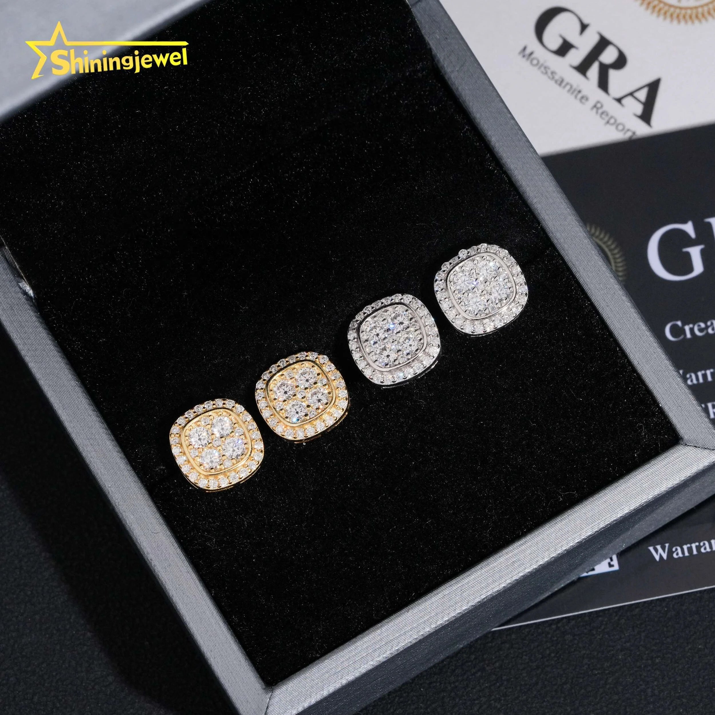 USA Local Shipping Square10mm Earring Pass Diamond Test Moissanite Gold Plated S925 Screw Back Stud Earring Fast Shipping