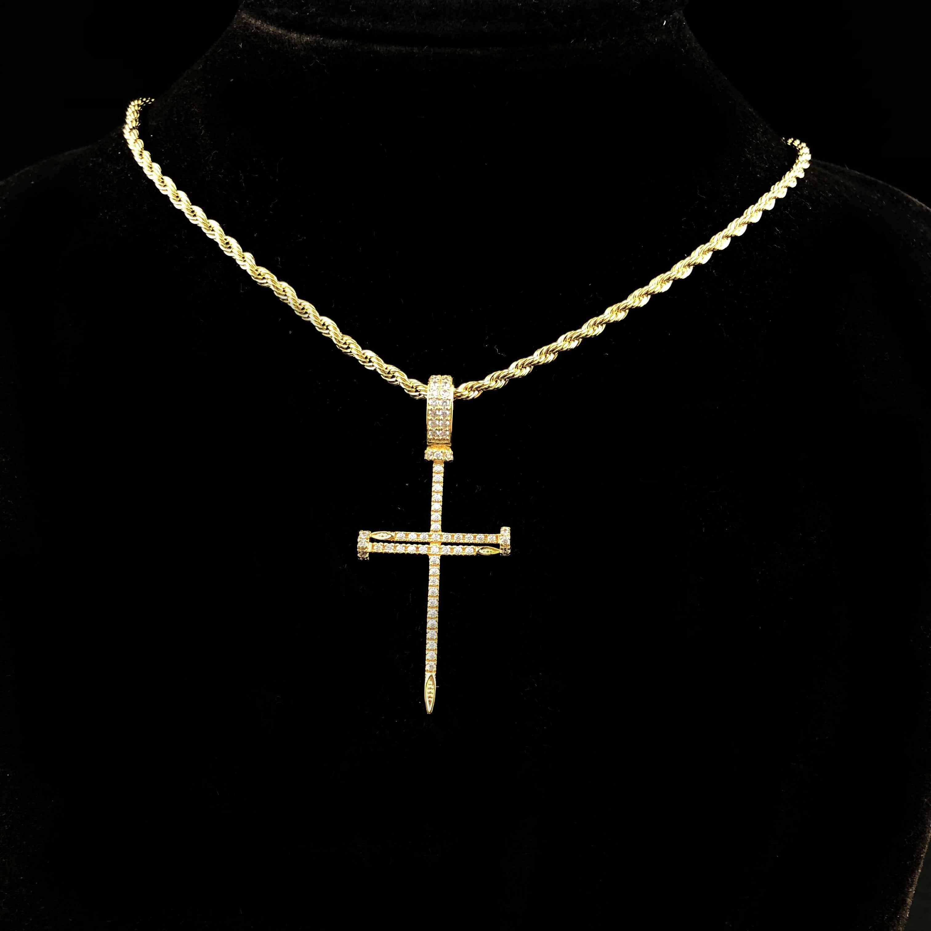 New Copper Set Zircon Nail Cross Pendant Hip Hop Necklace Men's Jewelry