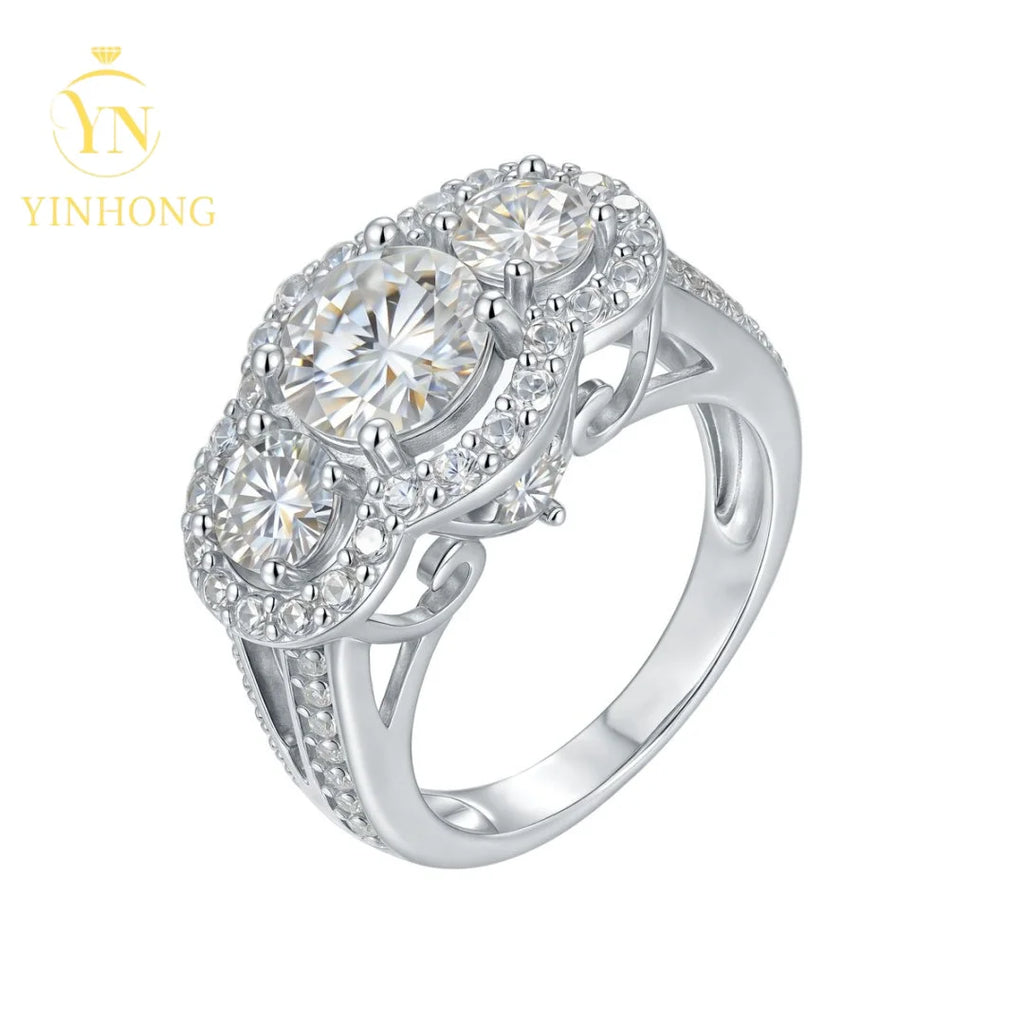 YINHONG S925 2-carat Moissanite Silver Ring, Luxury Wedding Ring for Women, Moissanite Proposal Silver Ring