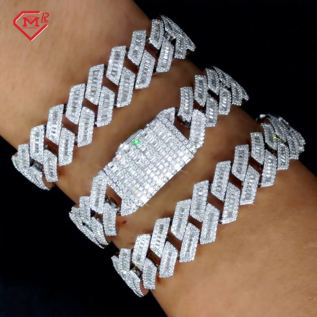 US Stock 15mm Moissanite Cuban Bracelet Jewelry Silver 925 Pass Diamond Test Vvs Iced Out Moissanite Bracelet