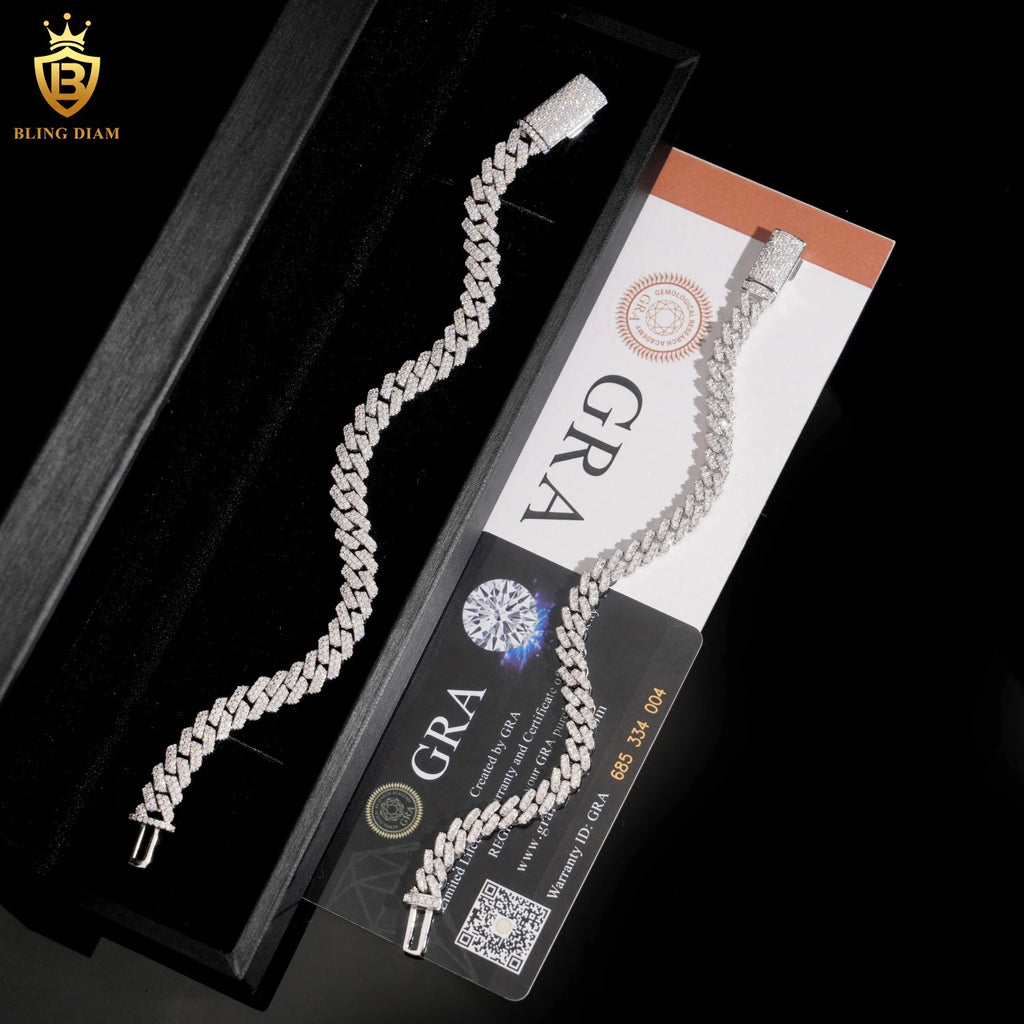 In Stock HipHop Style S925 Moissanite 6mm8mm Cuban Chain Pass Diamond Tester Iced Out  Moissanite Silver Necklace Chain with GRA