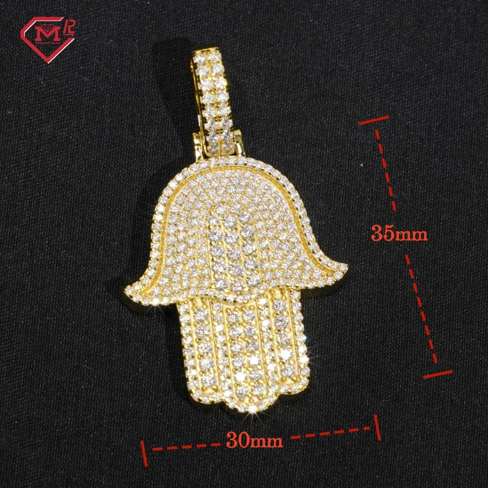 GRA Certificate Hiphop Moissanite Charm Pendant 925 Silver VVS Iced Out Diamond Hamsa Hand Pendant