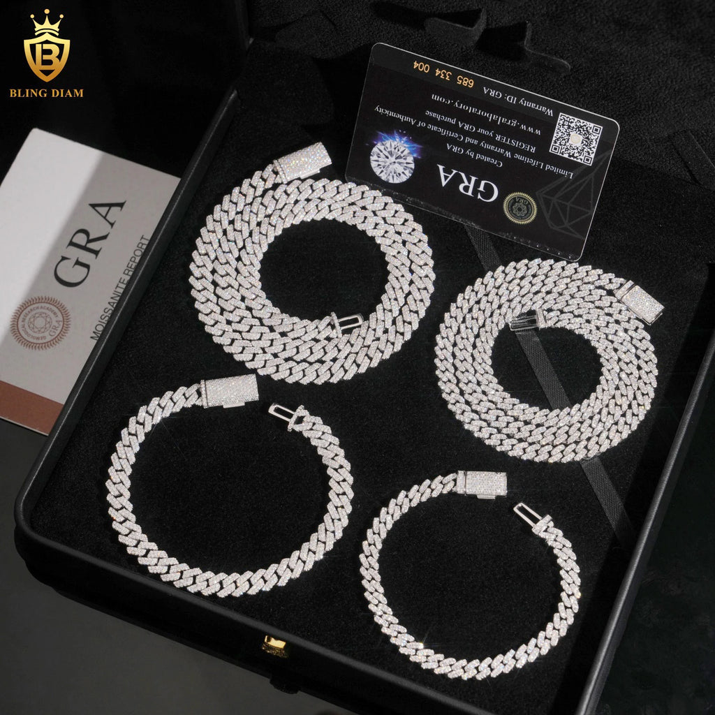 In Stock HipHop Style S925 Moissanite 6mm8mm Cuban Chain Pass Diamond Tester Iced Out  Moissanite Silver Necklace Chain with GRA