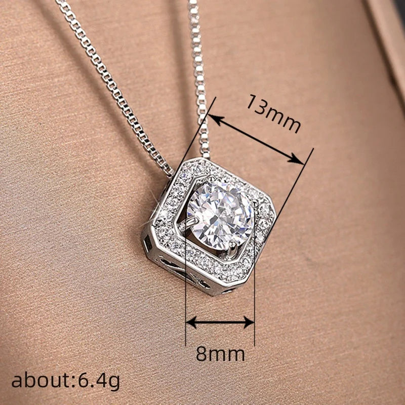 Simple Silver Color Princess Square Cut Crystal Zircon Pendant Necklace for Women Best Friends Gifts Chain Jewelry