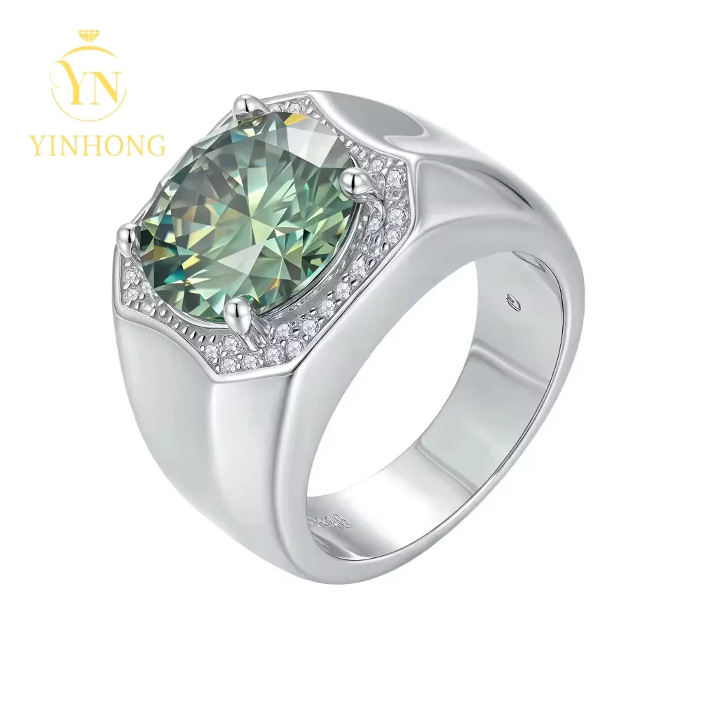 Men's Moissanite Ring S925 Silver Personalized Men's Ring Accessory, White and Green Moissanite Silver Ring