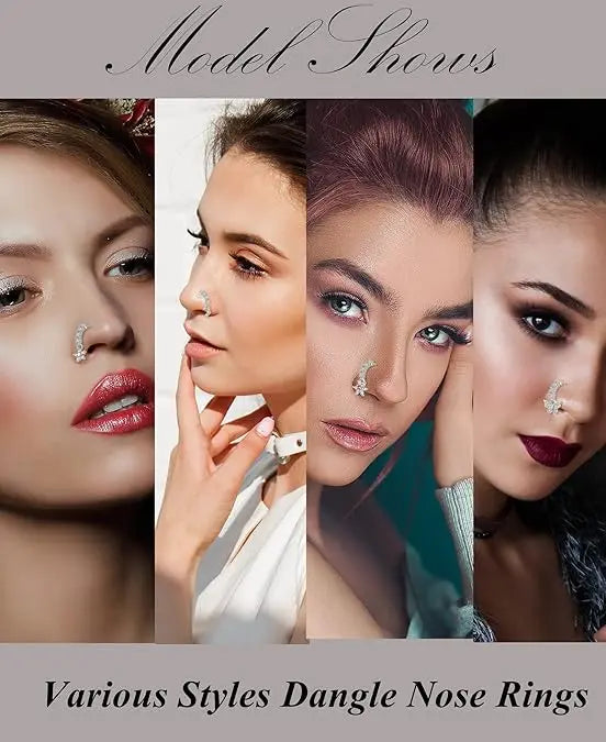 10Pcs Dangle Nose Rings Hoop Butterfly Heart Moon Flower Star CZ Cartilage Earring Dangling Nose Body Piercing Jewelry 20G