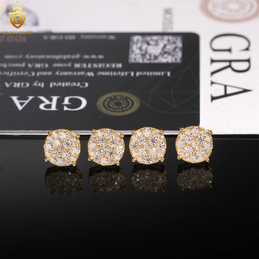 New Arrival 9.8mm Moissanite Diamond Earrings with GRA 925 Sterling Silver Hiphop Stud Earrings Set for Unisex in USA Warehouse
