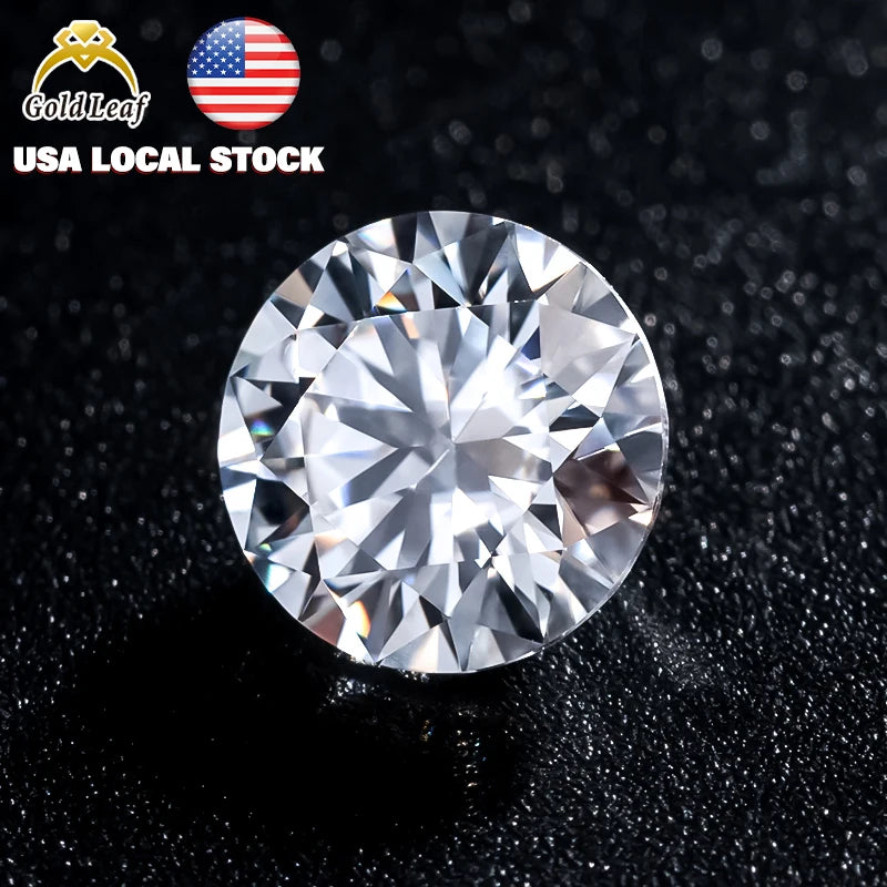 Goldleaf USA Local Stock GRA Moissanite Loose Gems G-VVS1 Round Brilliant Cut 5PC/Box  Moissanite for Jewelry Making